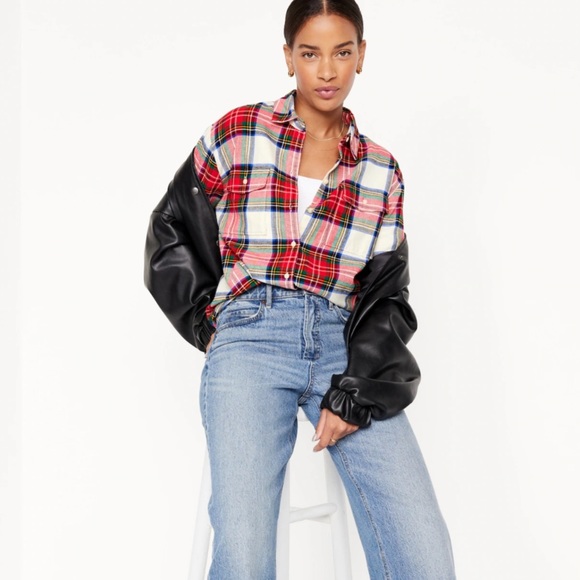 Old Navy White Tartan Loose Flannel Boyfriend Button Up Shirt - Picture 4 of 12